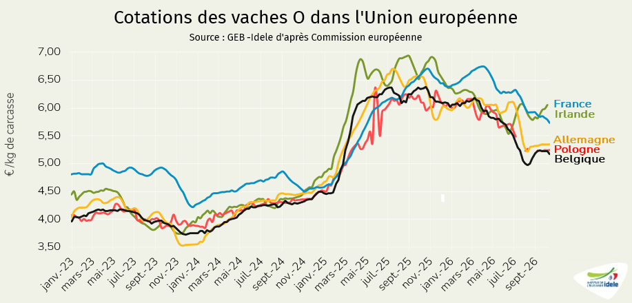 Cotations des vaches O en UE en oct 2026